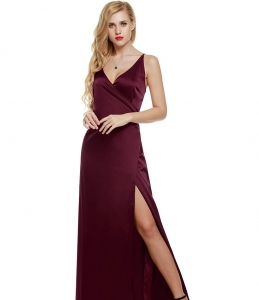 ANGVNS Women's Spaghetti Straps Crossover V Neck Split Side Evening Dress 2