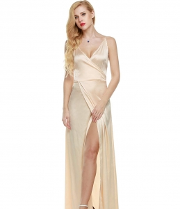 ANGVNS Women's Spaghetti Straps Crossover V Neck Split Side Evening Dress